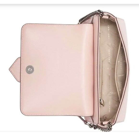 $198 Dkny Smooth Leather Cashmere Blush Pink Val Flap Shoulder Handbag - Picture 10 of 14